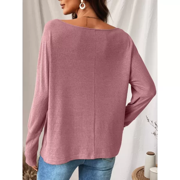 imageCUPSHE Women Long Sleeve Off The Shoulder Knitted Tops Casual Loose Fit Solid PulloverPink