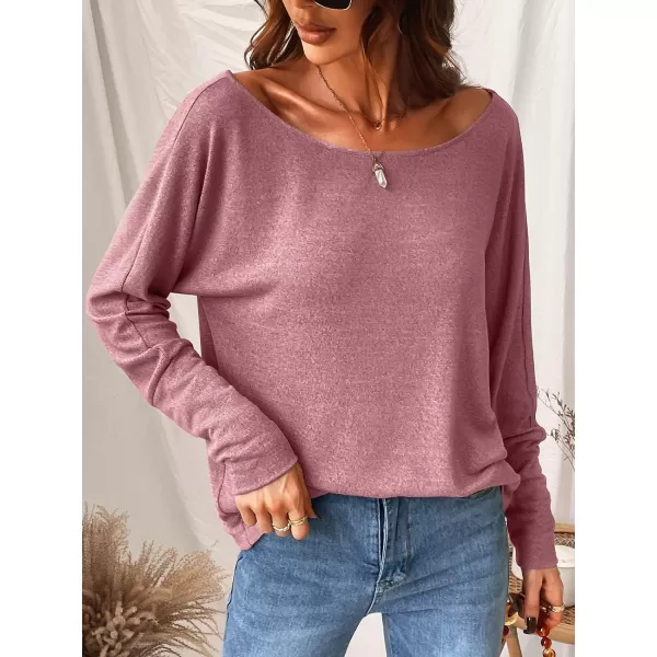 imageCUPSHE Women Long Sleeve Off The Shoulder Knitted Tops Casual Loose Fit Solid PulloverPink