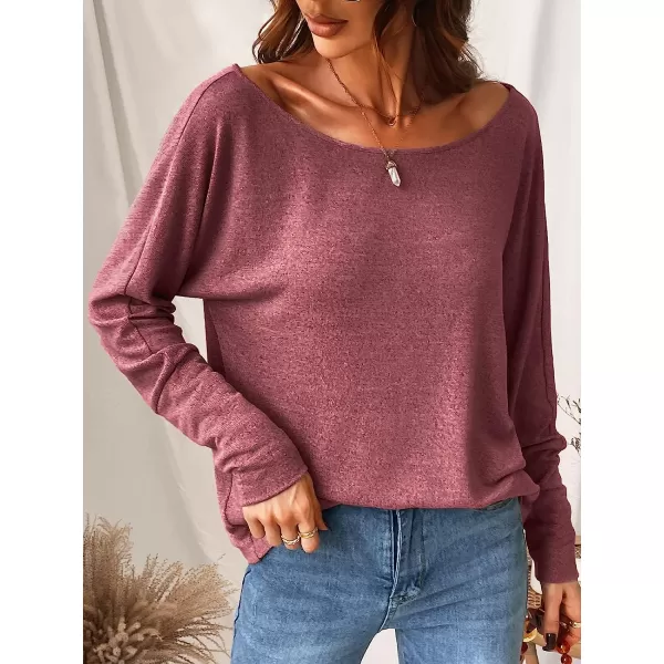 imageCUPSHE Women Long Sleeve Off The Shoulder Knitted Tops Casual Loose Fit Solid PulloverRose Red