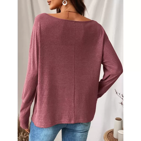 imageCUPSHE Women Long Sleeve Off The Shoulder Knitted Tops Casual Loose Fit Solid PulloverRose Red