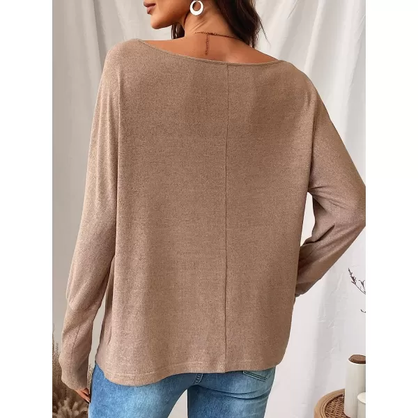 imageCUPSHE Women Long Sleeve Off The Shoulder Knitted Tops Casual Loose Fit Solid PulloverTaupe