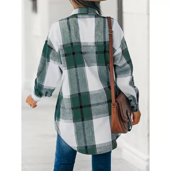 imageCUPSHE Women Long Sleeve Plaid Button Down Tops Casual V Neck Oversized Shirt BlouseGreen
