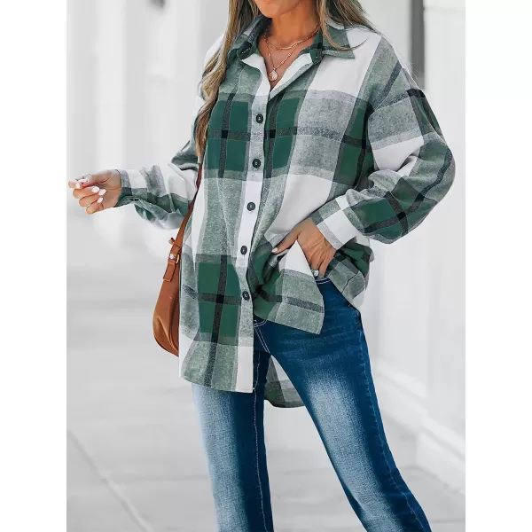 imageCUPSHE Women Long Sleeve Plaid Button Down Tops Casual V Neck Oversized Shirt BlouseGreen