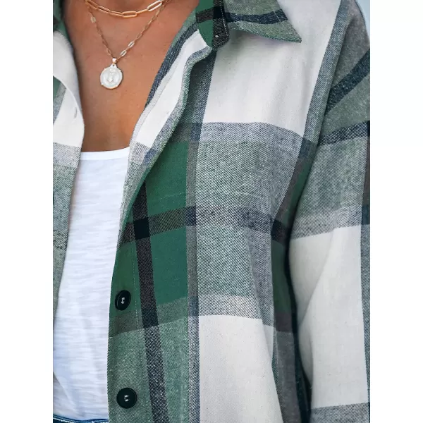 imageCUPSHE Women Long Sleeve Plaid Button Down Tops Casual V Neck Oversized Shirt BlouseGreen
