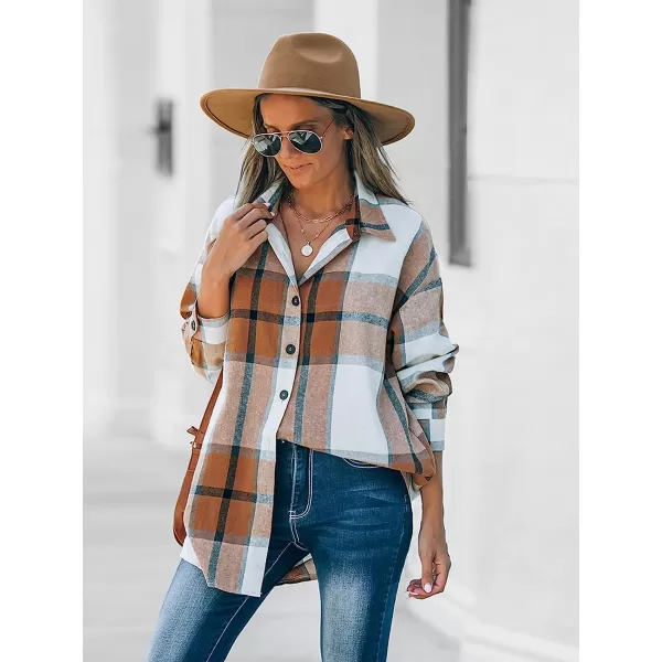 imageCUPSHE Women Long Sleeve Plaid Button Down Tops Casual V Neck Oversized Shirt BlouseMulticoloured