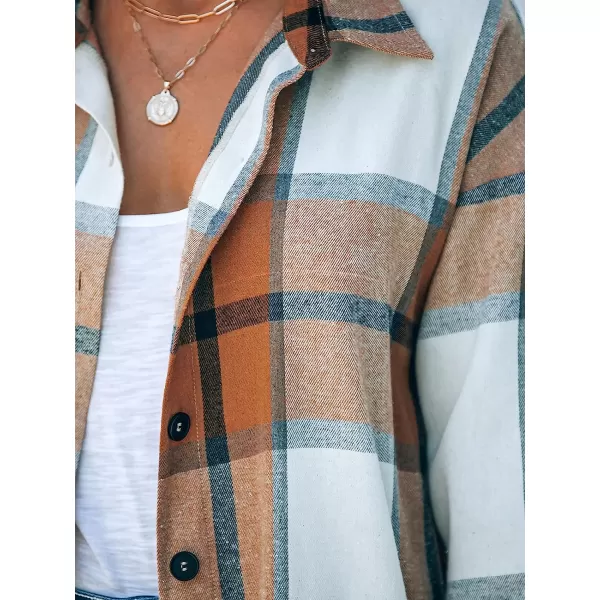 imageCUPSHE Women Long Sleeve Plaid Button Down Tops Casual V Neck Oversized Shirt BlouseMulticoloured