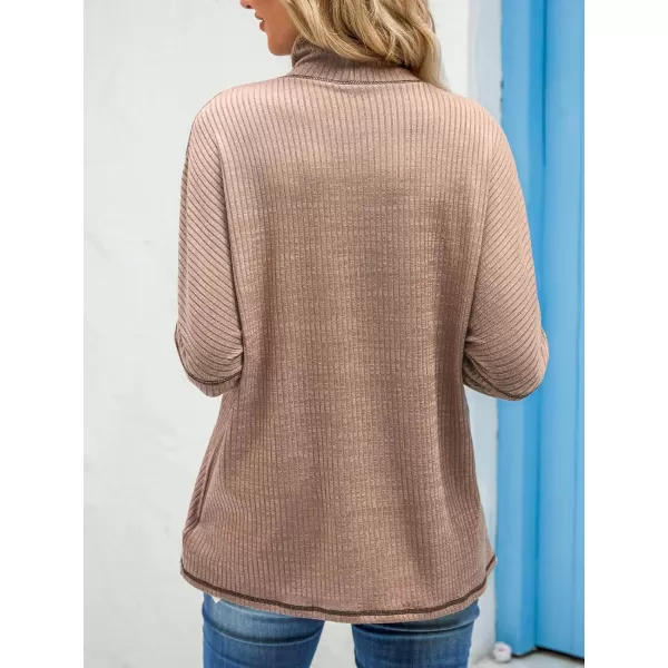 imageCUPSHE Women Long Sleeve Turtleneck RibKnit Top BlouseApricot