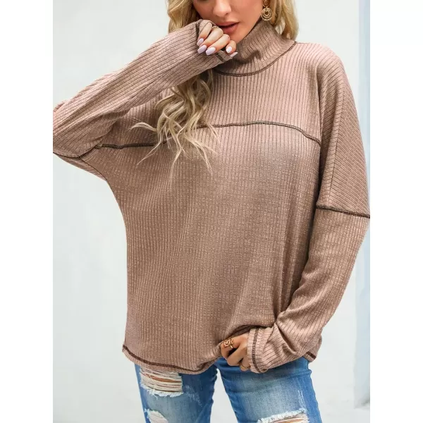 imageCUPSHE Women Long Sleeve Turtleneck RibKnit Top BlouseApricot