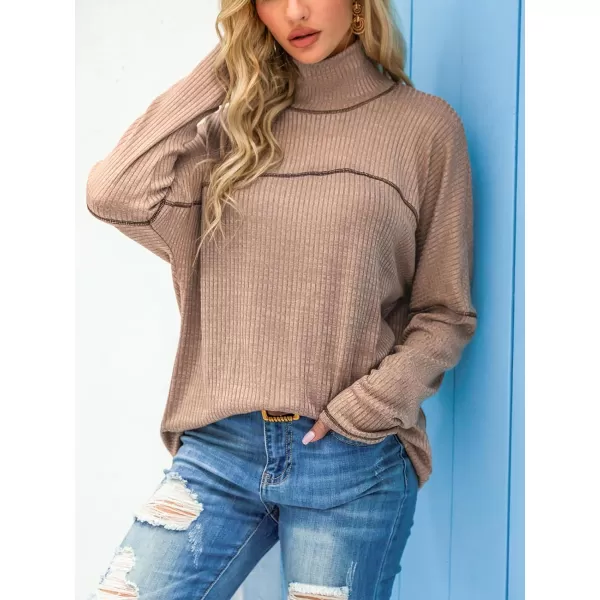 imageCUPSHE Women Long Sleeve Turtleneck RibKnit Top BlouseApricot
