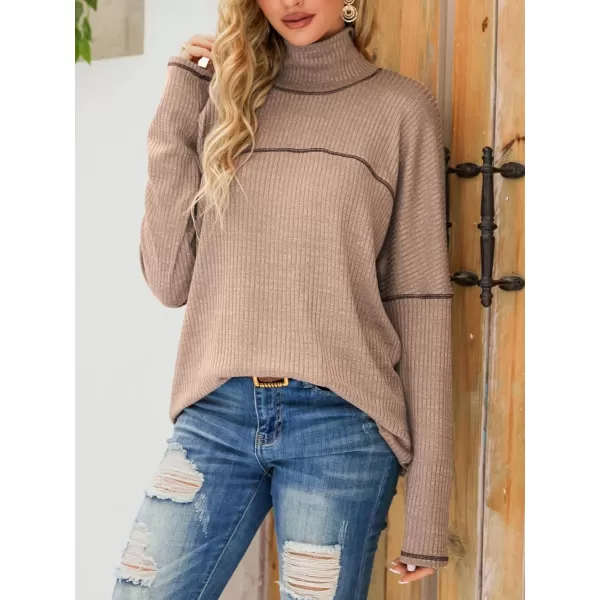 imageCUPSHE Women Long Sleeve Turtleneck RibKnit Top BlouseApricot