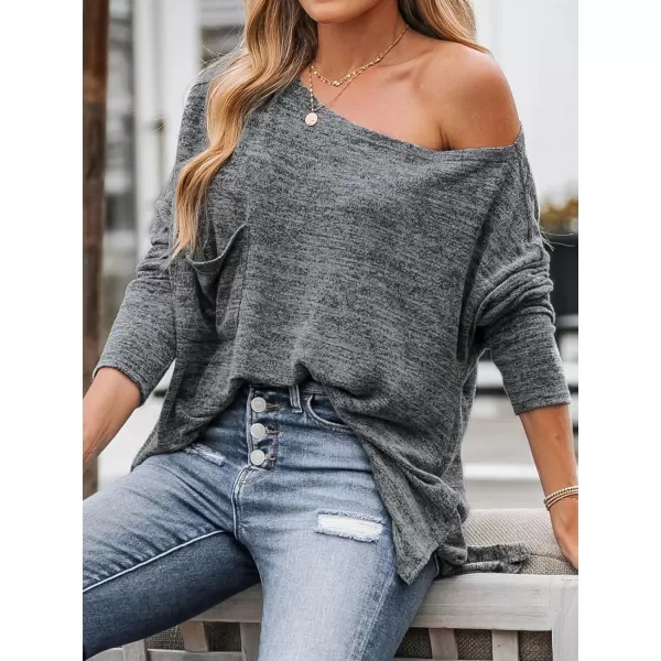 imageCUPSHE Women Marled Knit Patch Pocket Tee Blouse Top Long SleeveGrey