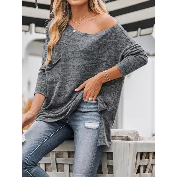 imageCUPSHE Women Marled Knit Patch Pocket Tee Blouse Top Long SleeveGrey