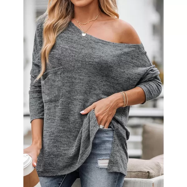 imageCUPSHE Women Marled Knit Patch Pocket Tee Blouse Top Long SleeveGrey