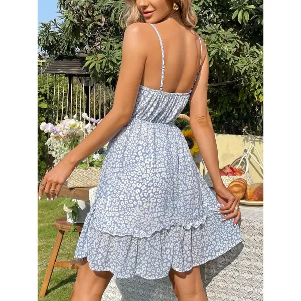 imageCUPSHE Women Midi Chiffon Dress Adjustable Spaghetti Strap Scoop Neck Ruffle Edge Ruched Backless Elastic Waist Ditsy PrintBlue