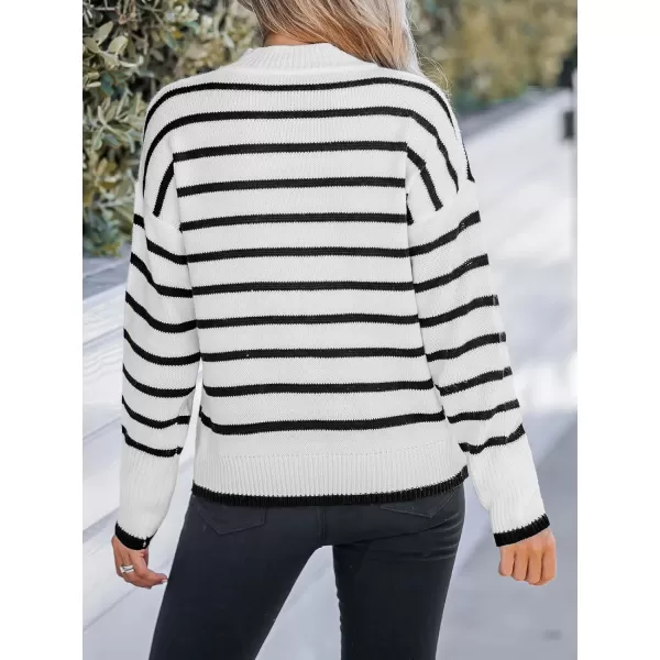 imageCUPSHE Women Mock Neck Sweater Tops Long Sleeve Sweaters Stripes Pullover Casual ShirtsBlack