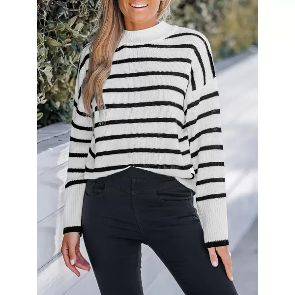 imageCUPSHE Women Mock Neck Sweater Tops Long Sleeve Sweaters Stripes Pullover Casual ShirtsBlack