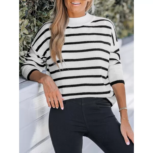 imageCUPSHE Women Mock Neck Sweater Tops Long Sleeve Sweaters Stripes Pullover Casual ShirtsBlack
