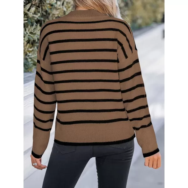 imageCUPSHE Women Mock Neck Sweater Tops Long Sleeve Sweaters Stripes Pullover Casual ShirtsBrown
