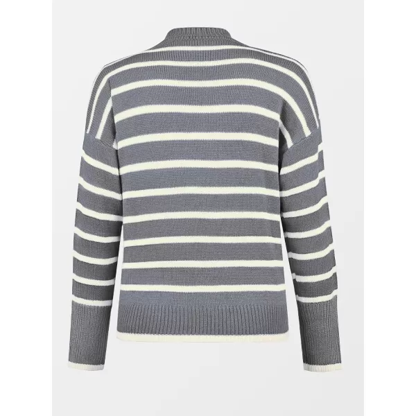 imageCUPSHE Women Mock Neck Sweater Tops Long Sleeve Sweaters Stripes Pullover Casual ShirtsGray