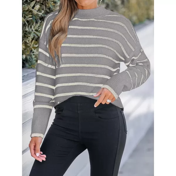 imageCUPSHE Women Mock Neck Sweater Tops Long Sleeve Sweaters Stripes Pullover Casual ShirtsGray