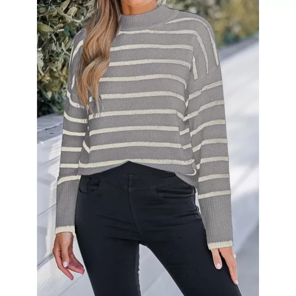 imageCUPSHE Women Mock Neck Sweater Tops Long Sleeve Sweaters Stripes Pullover Casual ShirtsGray
