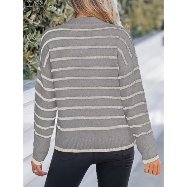 imageCUPSHE Women Mock Neck Sweater Tops Long Sleeve Sweaters Stripes Pullover Casual ShirtsGray
