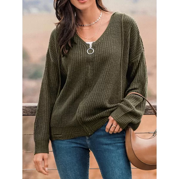 imageCUPSHE Women ORing VNeck Sweater Long Sleeves Hoodie Top Zip Up Knit Cardigans Sweater CasualGreen