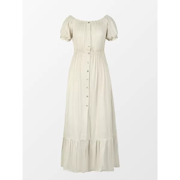 imageCUPSHE Women Off Shoulder Elastic Waist Tea Dress with Short Bubble SleevesBeige