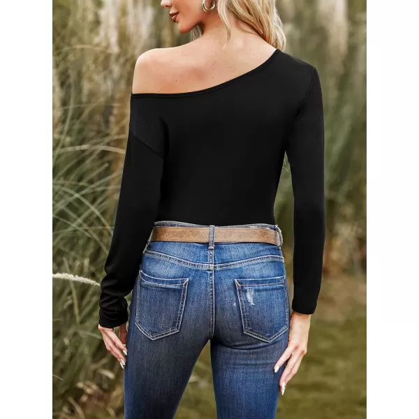 imageCUPSHE Women Off Shoulder Long Sleeves Soft Ribbed Knit Lightweight Pullover Sweater TopsBlack