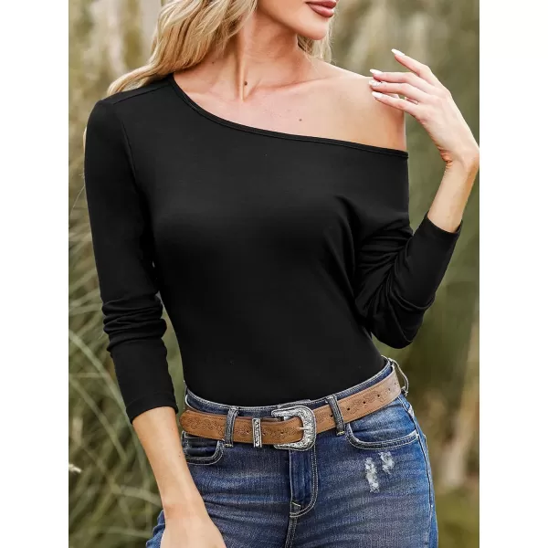 imageCUPSHE Women Off Shoulder Long Sleeves Soft Ribbed Knit Lightweight Pullover Sweater TopsBlack