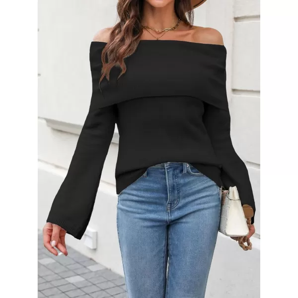 imageCUPSHE Women Off Shoulder Sweater Top Long Sleeves Boat Neck Ribbed KnitBlack