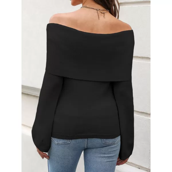 imageCUPSHE Women Off Shoulder Sweater Top Long Sleeves Boat Neck Ribbed KnitBlack