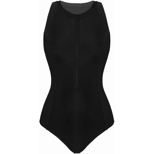 imageCUPSHE Women One Piece Bathing Suits High Neck Sleeveless Zipper TSplice Swimsuit SlimmingBlack