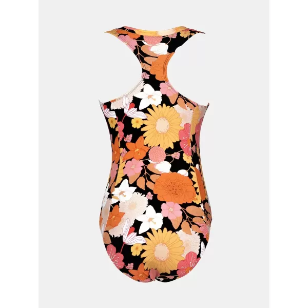 imageCUPSHE Women One Piece Bathing Suits High Neck Sleeveless Zipper TSplice Swimsuit SlimmingOrange Floral