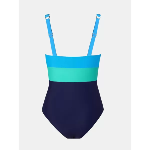 imageCUPSHE Women One Piece Swimsuit Bathing Suit Cutout V Neck Adjustable Straps Color Block O RingBlueGreen
