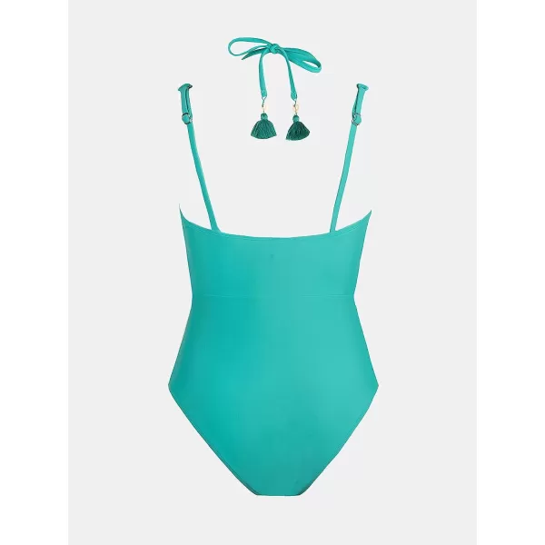 imageCUPSHE Women One Piece Swimsuit Cut Out Lace Up Front Low Back Adjustable StrapsTurquoise