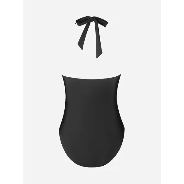 imageCUPSHE Women One Piece Swimsuit Deep V Neck Tummy Control Halter Twisted Backless Bathing SuitsBlack