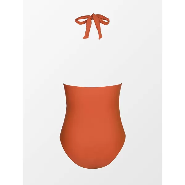 imageCUPSHE Women One Piece Swimsuit Deep V Neck Tummy Control Halter Twisted Backless Bathing SuitsCaramel