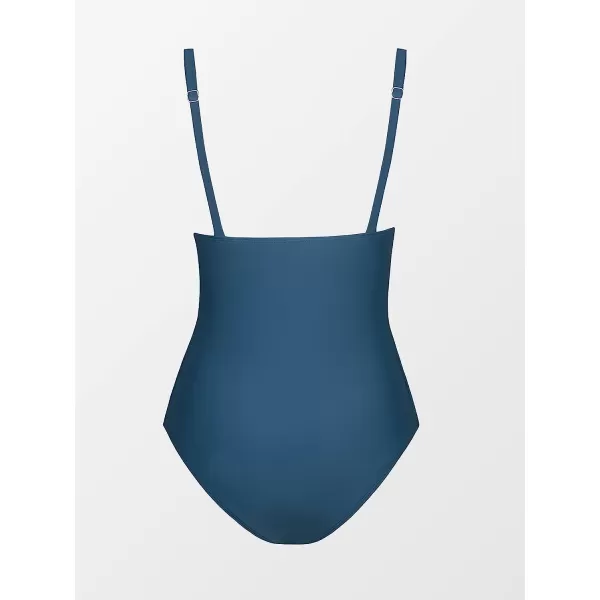 imageCUPSHE Women One Piece Swimsuit Deep V Neck Tummy Control Ruched Backless Adjustable Straps Bathing SuitsNavy Blue