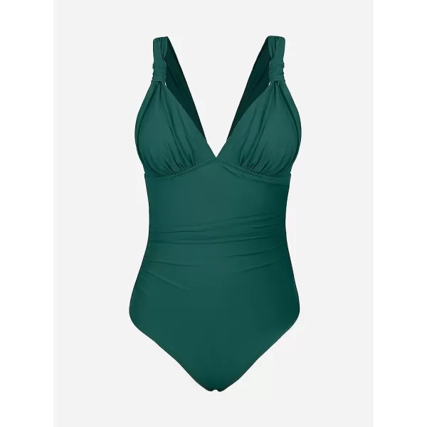 imageCUPSHE Women One Piece Swimsuit Deep V Neck Tummy Control Ruched V Back Classic Bathing SuitsTeal