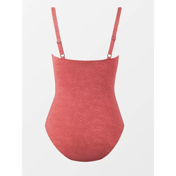 imageCUPSHE Women One Piece Swimsuit Ruched Tummy Control Low Back Adjustable Straps Bathing SuitsCoral
