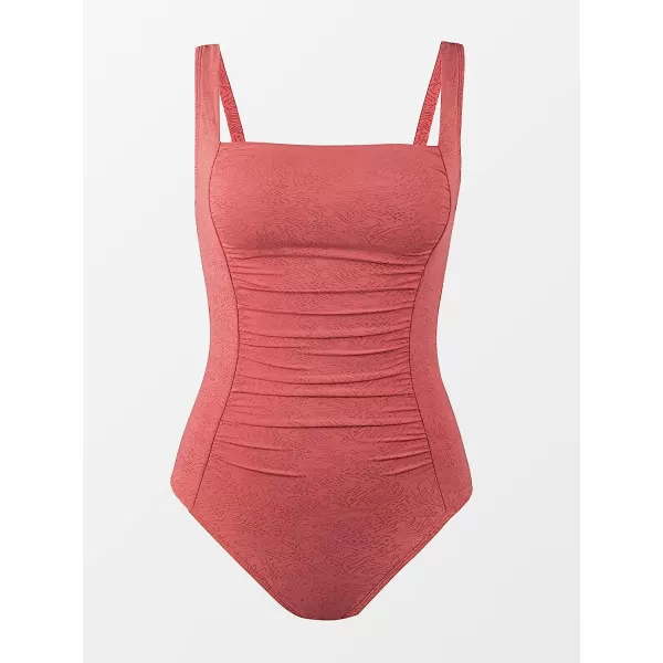 imageCUPSHE Women One Piece Swimsuit Ruched Tummy Control Low Back Adjustable Straps Bathing SuitsCoral