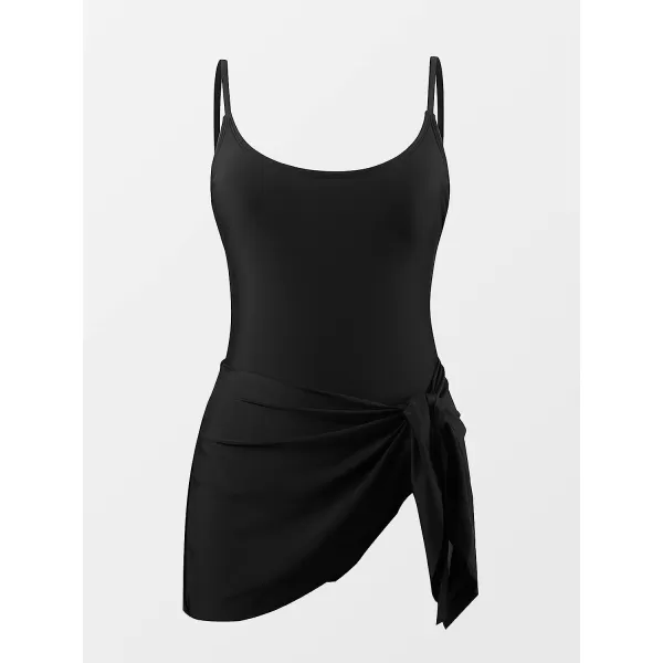 imageCUPSHE Women One Piece Swimsuit Scoop Neck Adjustable Straps Knot Front Bathing SuitBlack