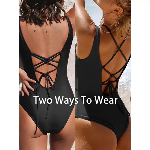 imageCUPSHE Women One Piece Swimsuits O Ring Red Strappy Lace Up Monokini Swimsuits Bathing SuitBlack