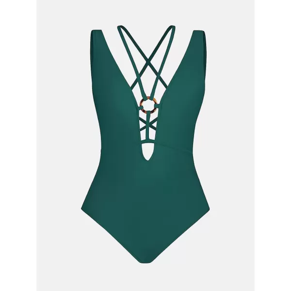 imageCUPSHE Women One Piece Swimsuits O Ring Red Strappy Lace Up Monokini Swimsuits Bathing SuitTeal