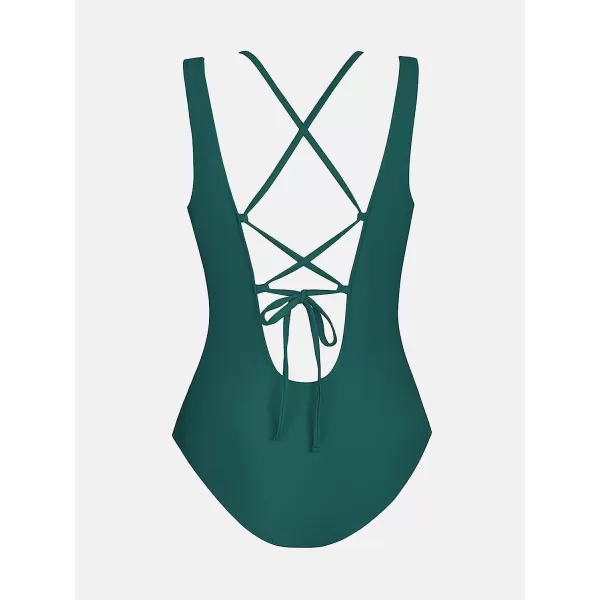 imageCUPSHE Women One Piece Swimsuits O Ring Red Strappy Lace Up Monokini Swimsuits Bathing SuitTeal