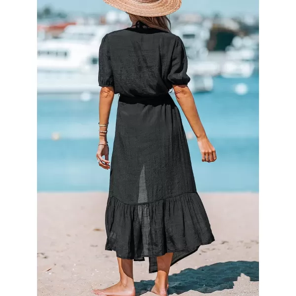 imageCUPSHE Women OpenFront CoverUp Kimono Short Sleeves Cover Up Dress Casual Summer Longline Hem Cover UpsBlack