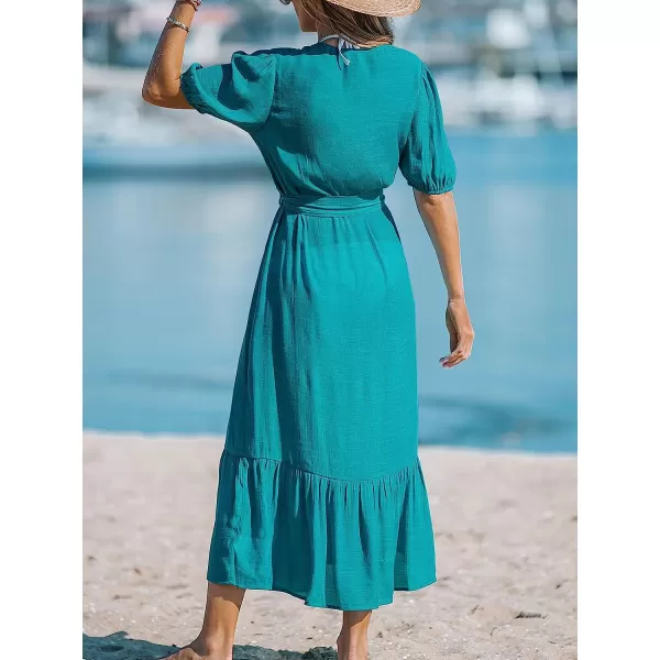 imageCUPSHE Women OpenFront CoverUp Kimono Short Sleeves Cover Up Dress Casual Summer Longline Hem Cover UpsBlue