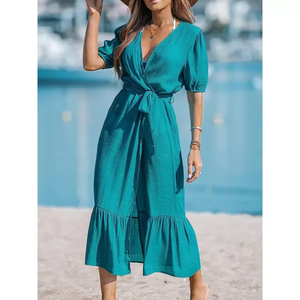 imageCUPSHE Women OpenFront CoverUp Kimono Short Sleeves Cover Up Dress Casual Summer Longline Hem Cover UpsBlue