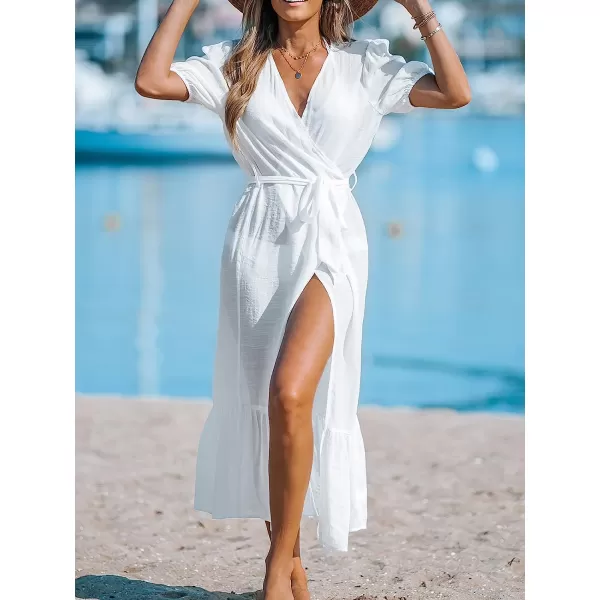 imageCUPSHE Women OpenFront CoverUp Kimono Short Sleeves Cover Up Dress Casual Summer Longline Hem Cover UpsWhite